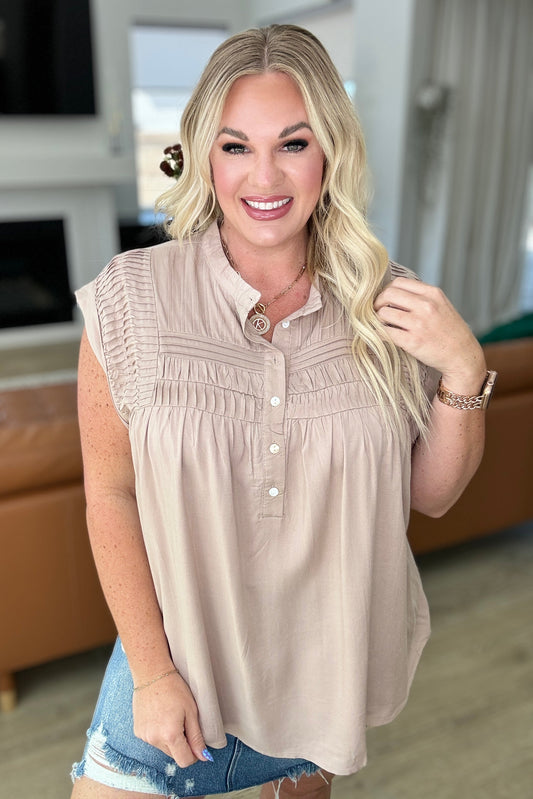 Pleat Detail Button Up Blouse in Taupe