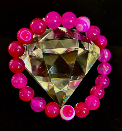 Rose Red Striped Agate Beaded Bracelet – 10mm Natural Stone for Large Wrists