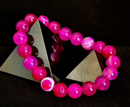 Rose Red Striped Agate Beaded Bracelet – 10mm Natural Stone for Large Wrists