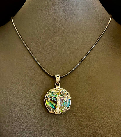 Tree of Life Abalone Pendant Necklace | 23” Rope Chain | Symbol of Growth, Strength & Harmony
