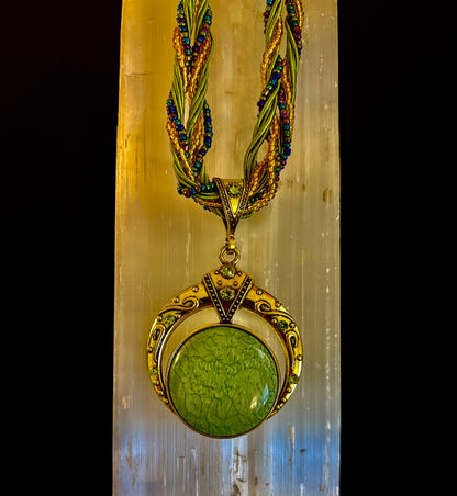 Bohemian Green Goddess Necklace | Vintage-Inspired Beaded Statement Pendant