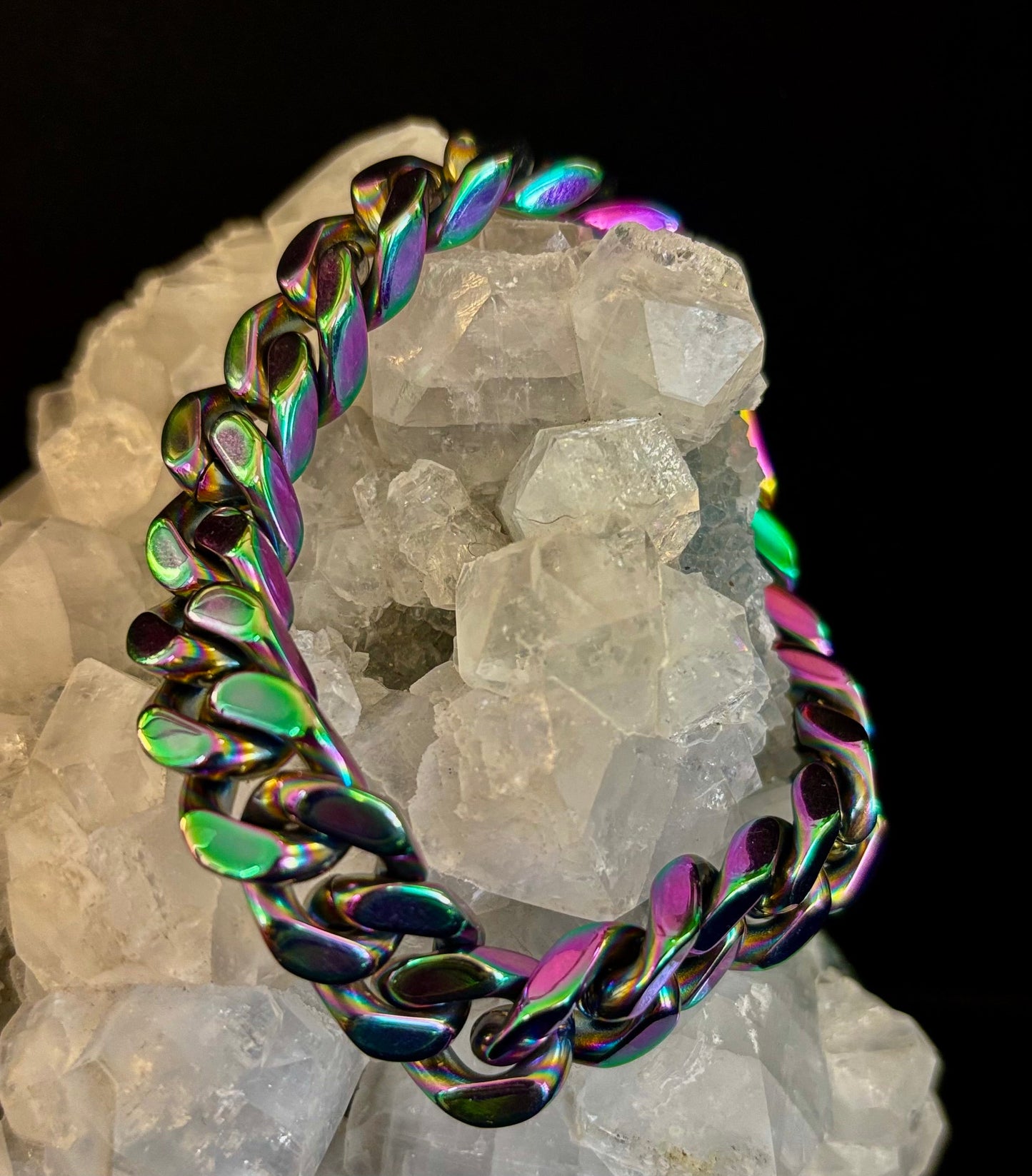 Titanium Steel Chain Bracelet – 22cm Cuban Link, Silver/Gold/Rainbow
