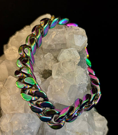 Titanium Steel Chain Bracelet – 22cm Cuban Link, Silver/Gold/Rainbow