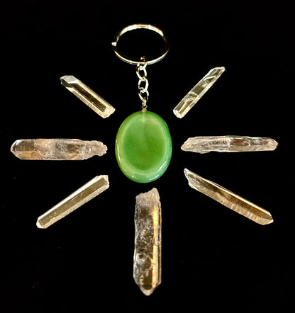 Natural Crystal Worry Stone Keychain – Amethyst, Clear Quartz, Obsidian, Tiger’s Eye, Green Aventurine & Rose Quartz (1.25”)