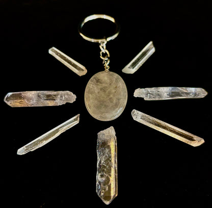 Natural Crystal Worry Stone Keychain – Amethyst, Clear Quartz, Obsidian, Tiger’s Eye, Green Aventurine & Rose Quartz (1.25”)