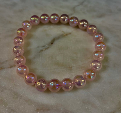Aura Rose Quartz 8mm Reiki-Infused Love & Healing Crystal Bracelet (7.5” Medium Wrists)