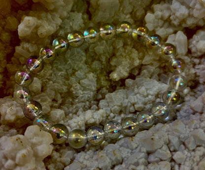 Angel Aura Clear Quartz 8mm Reiki-Infused Healing Crystal Bracelet (7.5” Medium Wrists)