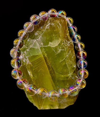 Angel Aura Clear Quartz 8mm Reiki-Infused Healing Crystal Bracelet (7.5” Medium Wrists)