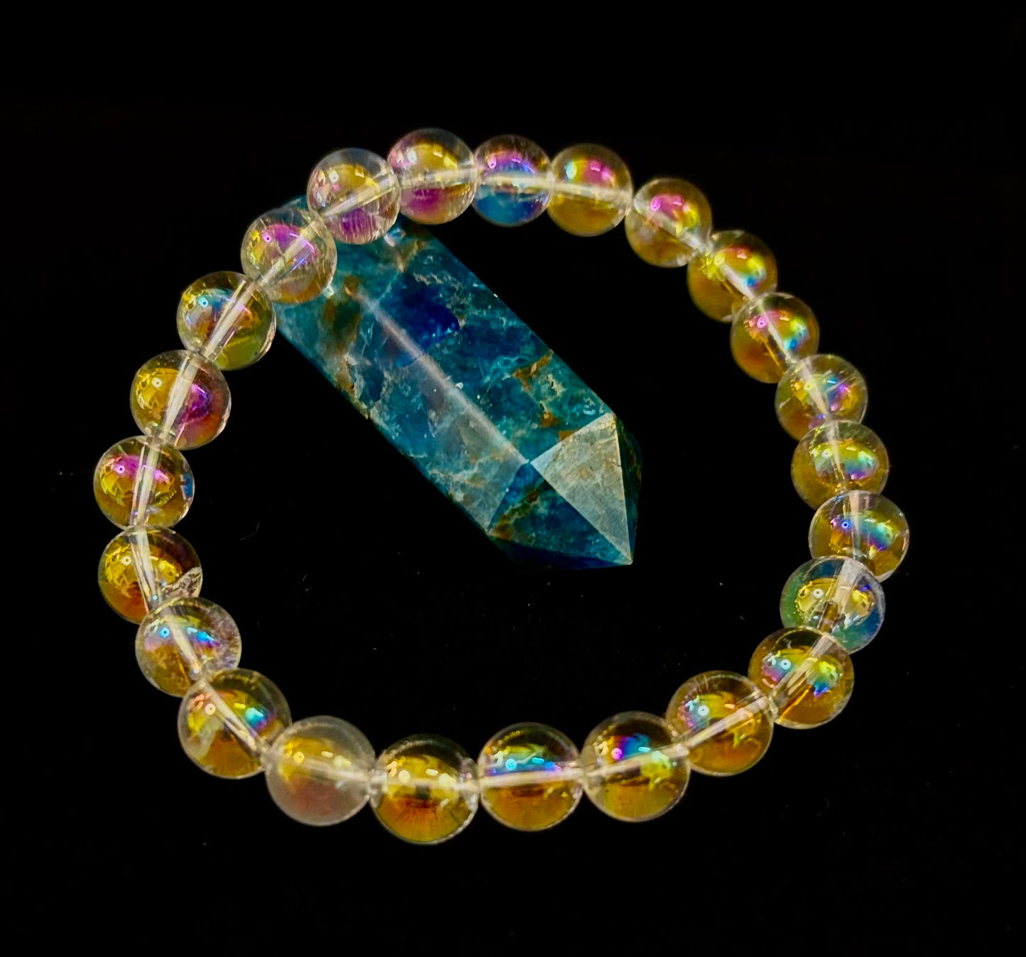 Angel Aura Clear Quartz 8mm Reiki-Infused Healing Crystal Bracelet (7.5” Medium Wrists)