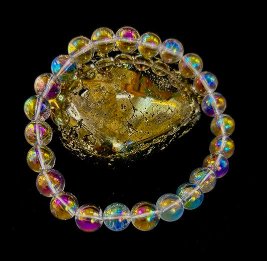 Angel Aura Clear Quartz 8mm Reiki-Infused Healing Crystal Bracelet (7.5” Medium Wrists)