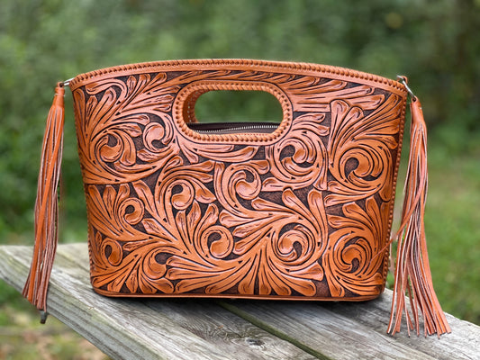 Hand Tooled Leather Tote "TUBO" by ALLE, more Colors