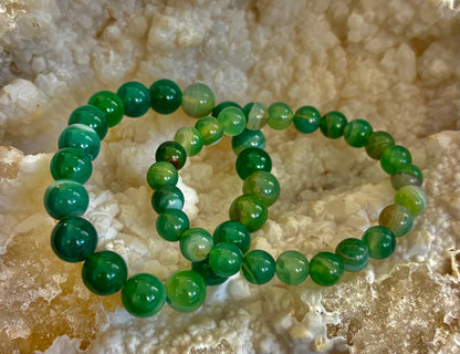 Green Striped Agate Reiki-Infused Healing Bracelet (8mm or 10mm) Medium Wrists