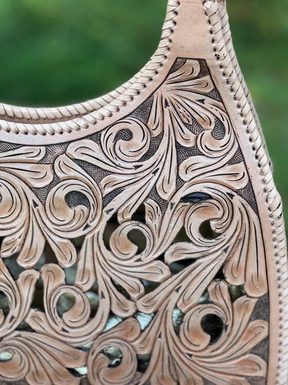 Hand Cut Out Tooling Leather Hobo Bag "LUNA" by ALLE