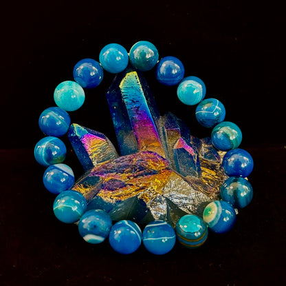 Blue Striped Agate Reiki-Infused Healing & Calm Bracelet (Medium Wrists)