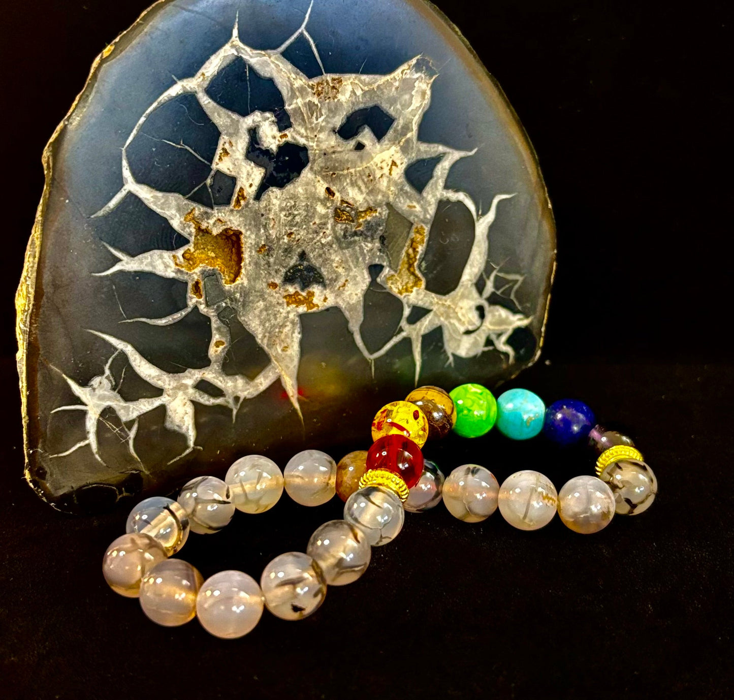 Dragon Vein Agate 7-Chakra Balance Bracelet – Protection, Strength & Energy Flow
