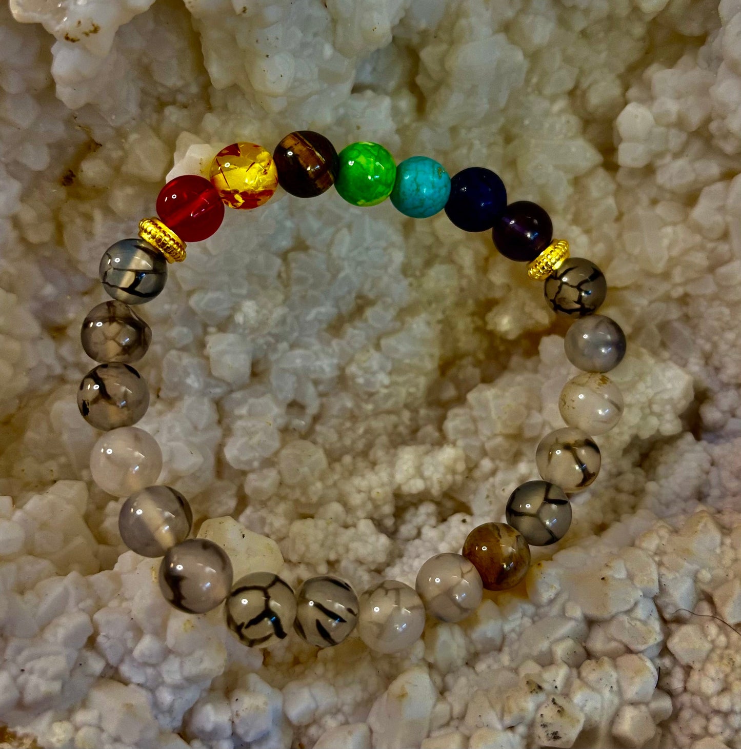 Dragon Vein Agate 7-Chakra Balance Bracelet – Protection, Strength & Energy Flow
