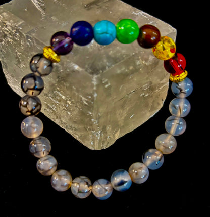 Dragon Vein Agate 7-Chakra Balance Bracelet – Protection, Strength & Energy Flow