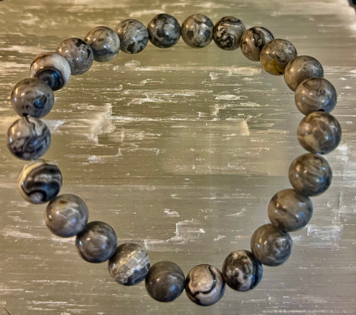 Wavy Lace Jasper 8mm Reiki-Infused Manifestation & Grounding Bracelet (Medium-Large Wrists)