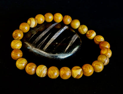 Wood Lace Agate 8mm Reiki-Infused Grounding & Manifestation Bracelet (Medium-Large Wrists)