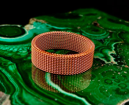 Unisex Stainless Steel Mesh Ring – Flexible, Modern Band in Black, Rose Gold & Silver Tones