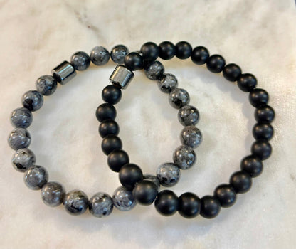 Black & Gray Faux Stone Bracelet Set (Set of 2)