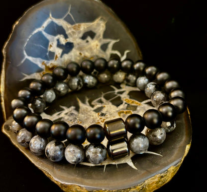 Black & Gray Faux Stone Bracelet Set (Set of 2)
