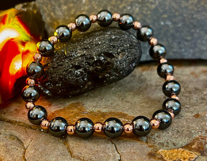 Copper & Hematite Bracelet – Grounding, Strength & Energy Balance (Large Wrists)