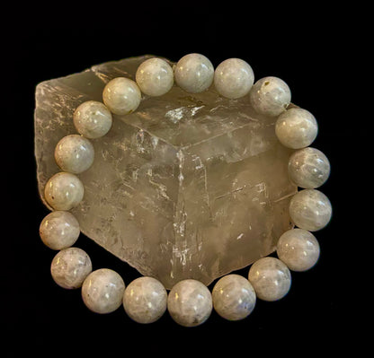 Reiki-Infused Rainbow Moonstone Power Bracelet – 10mm Beads (Medium Wrist)