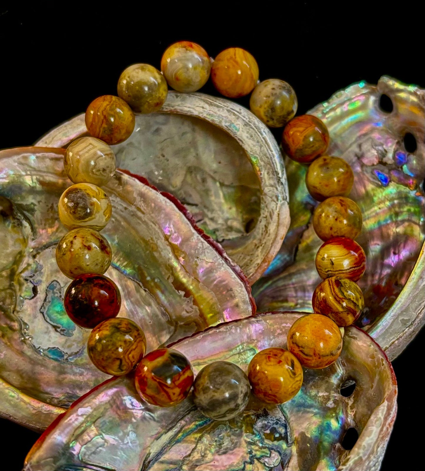 Reiki-Infused Crazy Lace Agate Strength & Stability Bracelet – 10mm Beads (Medium Wrist)