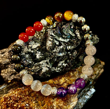 Renewal & Strength Addiction Recovery Bracelet – Carnelian, Amethyst, Rose Quartz, Hematite & Selenite