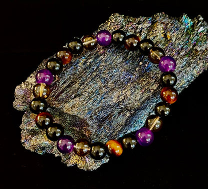 Tranquil Focus Bracelet – Amethyst, Tiger Eye & Smoky Quartz