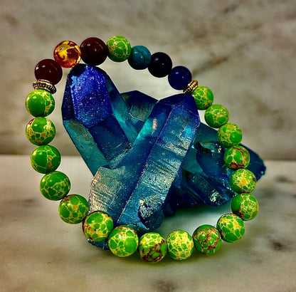 7 Chakra Healing Bracelet with Green Sea Sediment Jasper – Balance, Alignment & Grounding