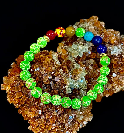 7 Chakra Healing Bracelet with Green Sea Sediment Jasper – Balance, Alignment & Grounding