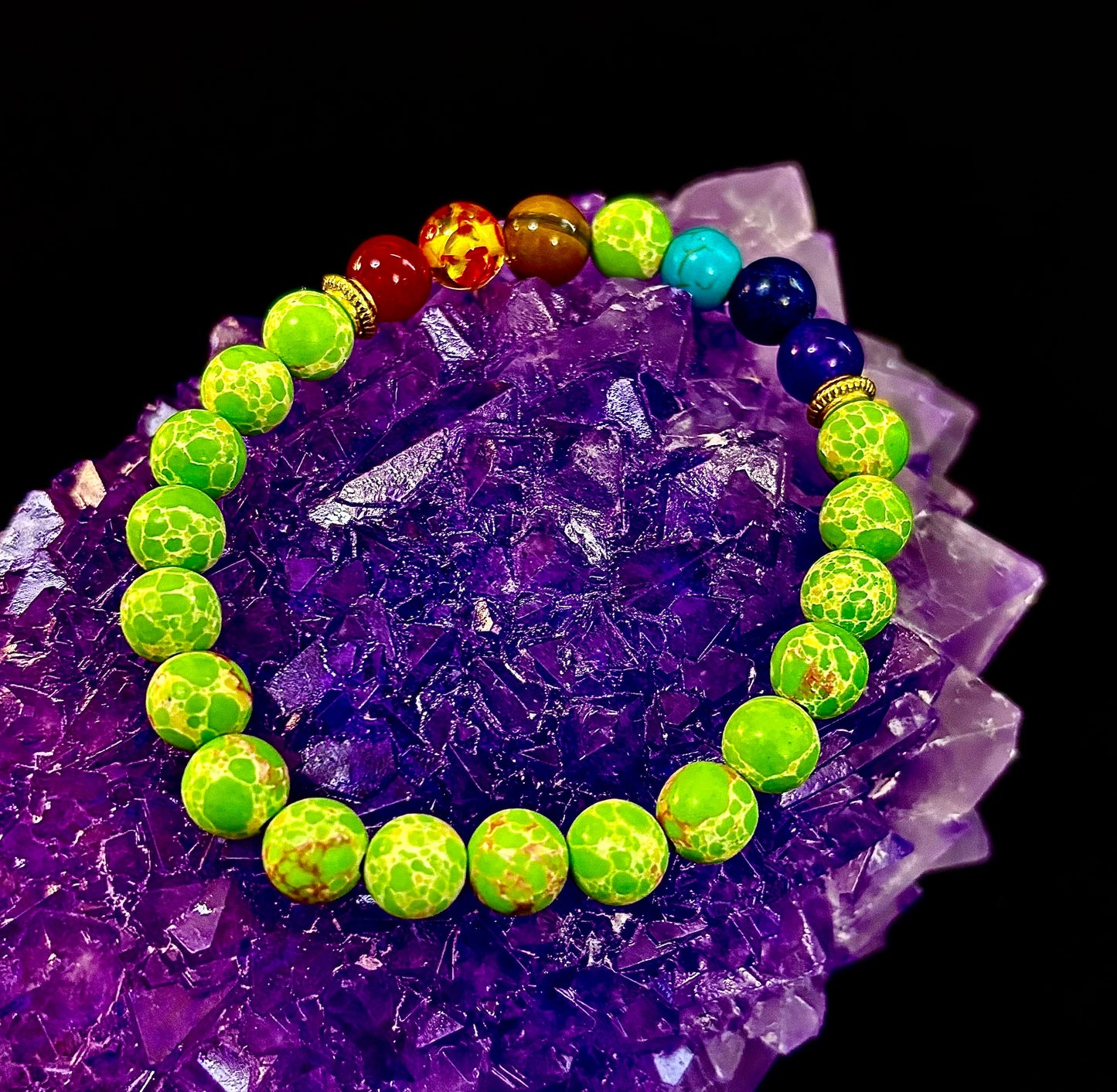 7 Chakra Healing Bracelet with Green Sea Sediment Jasper – Balance, Alignment & Grounding