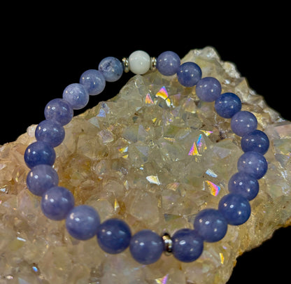 Angelic Harmony Bracelet – Angelite & White Porcelain Stone (Reiki-Infused | Medium Wrists)