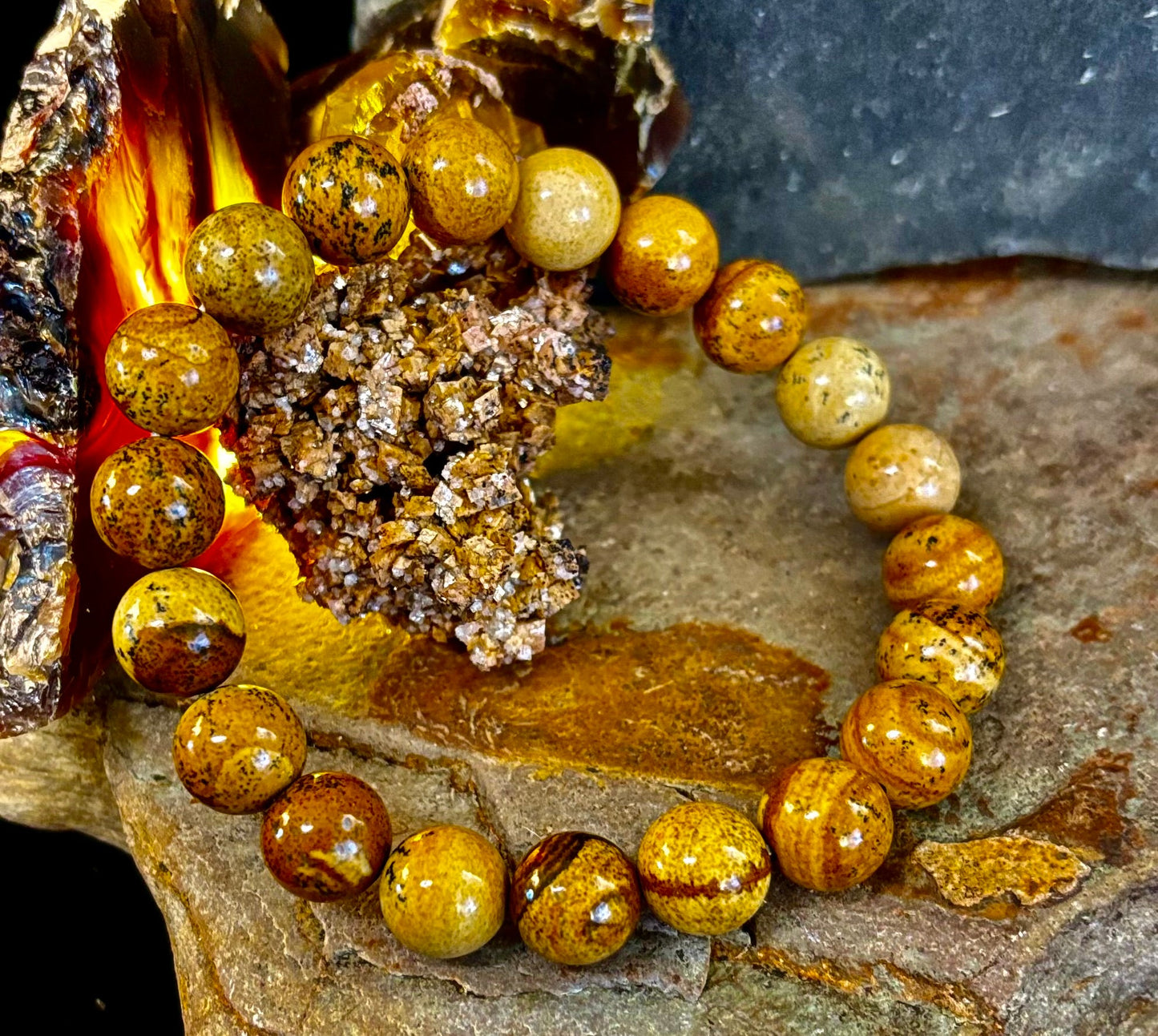Earth Journey Picture Jasper Bracelet – Reiki-Infused 10mm (Medium–Large Wrists)