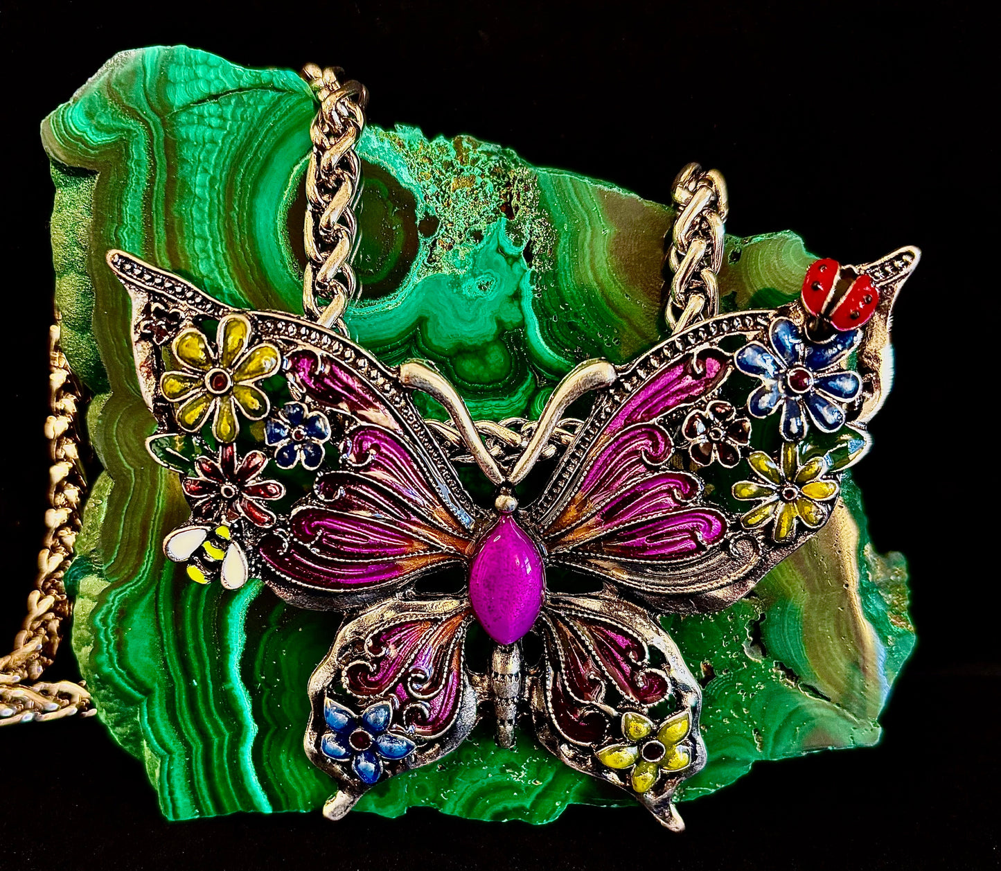 Statement Butterfly Necklace – Bold Enamel Butterfly Pendant in Purple or Blue