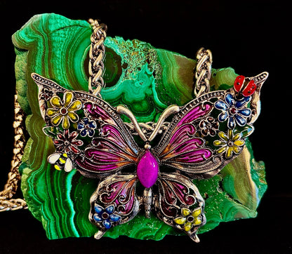 Statement Butterfly Necklace – Bold Enamel Butterfly Pendant in Purple or Blue