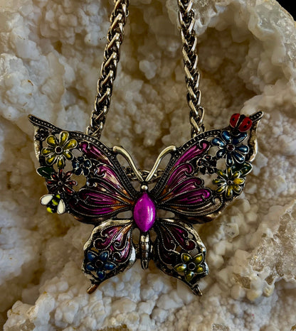 Statement Butterfly Necklace – Bold Enamel Butterfly Pendant in Purple or Blue