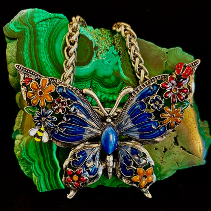 Statement Butterfly Necklace – Bold Enamel Butterfly Pendant in Purple or Blue