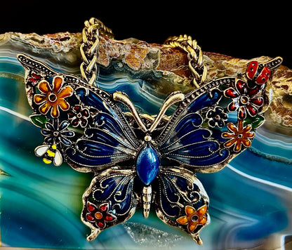 Statement Butterfly Necklace – Bold Enamel Butterfly Pendant in Purple or Blue