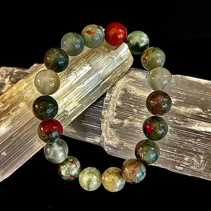 African Bloodstone Bracelet – Courage, Strength & Grounding Beaded Bracelet (8mm or 10mm)