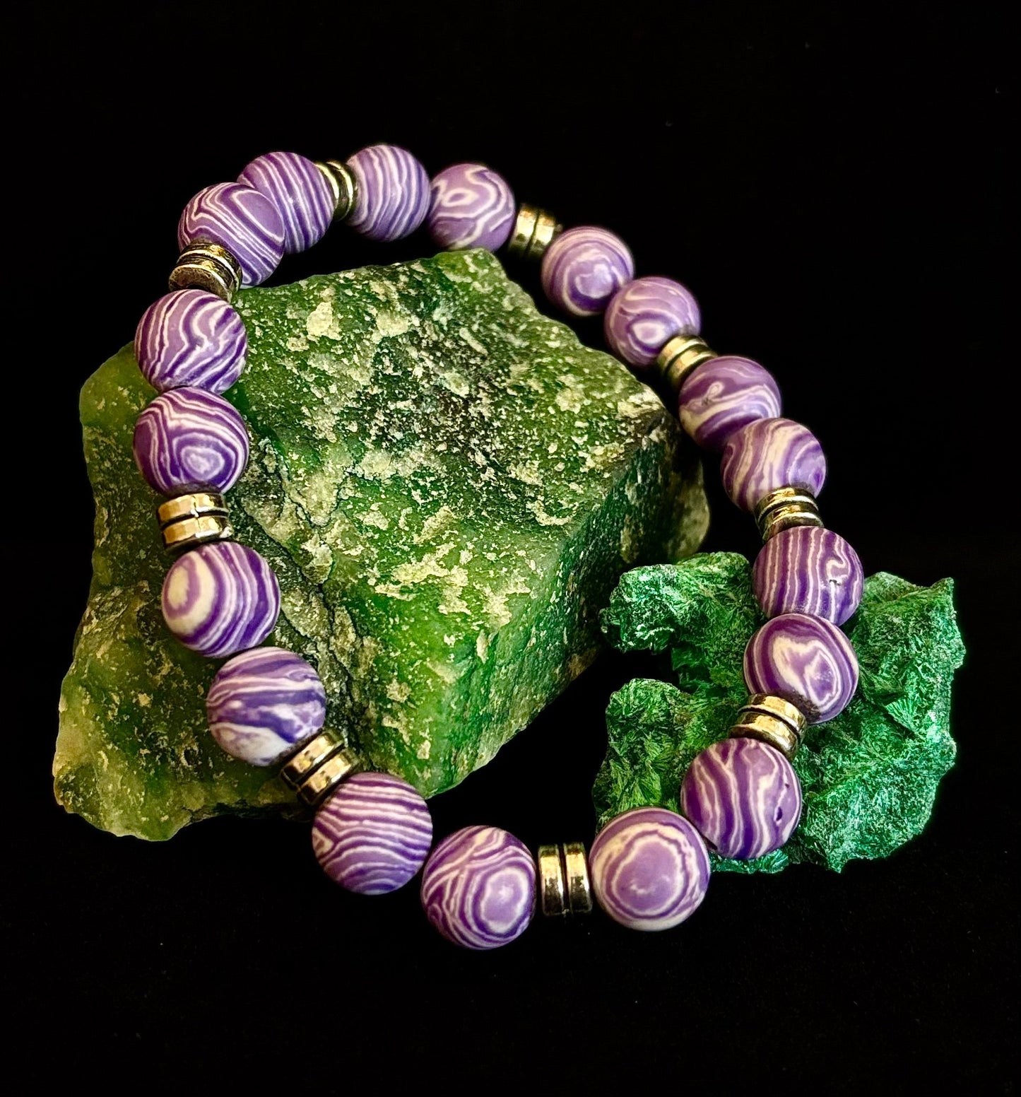 Purple Malachite Handmade Bracelet - 8"-8.5" - Large and Extra Large Wrists