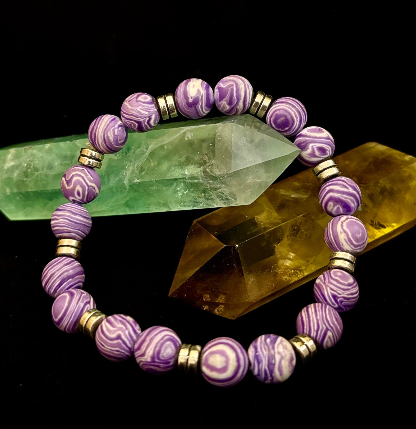 Purple Malachite Handmade Bracelet - 8"-8.5" - Large and Extra Large Wrists
