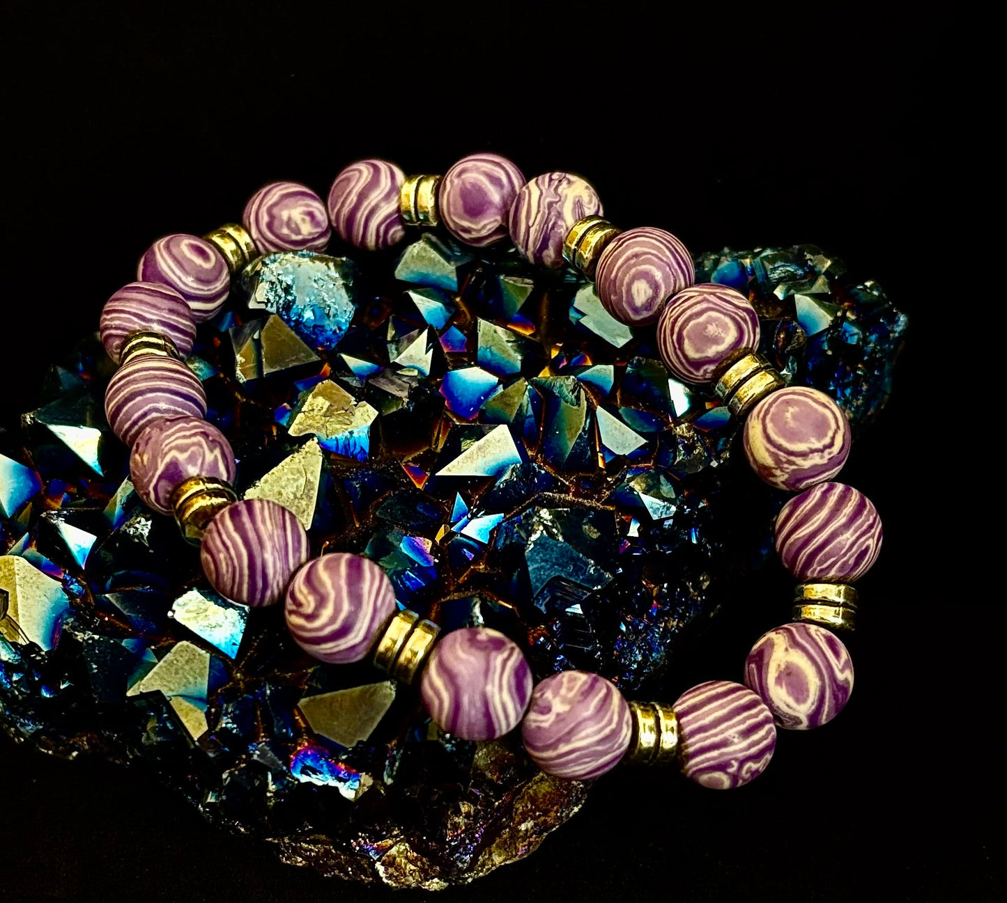 Purple Malachite Handmade Bracelet - 8"-8.5" - Large and Extra Large Wrists