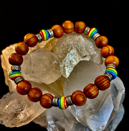 Coconut Palm Tree Wood with Pride Bead - 8"-8.5" - Large and XL Wrists