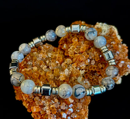 Dragon Vein Agate with Silver Spacers - 8"-8.5" - Large and XL Wrists