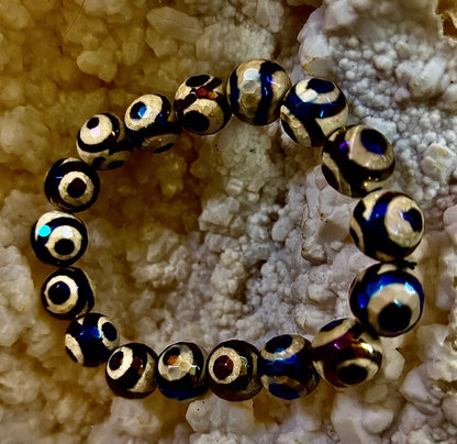 Mexican Agate Evil Eye Bracelet — Natural Earth-Mined Agate Beaded Bracelet Inspired by Puerto Vallarta (12mm, Medium–Large Wrists)