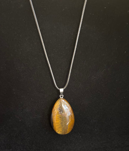 Grounded Elegance: Natural Tiger Eye Leather Pendant Necklace on Leather Rope
