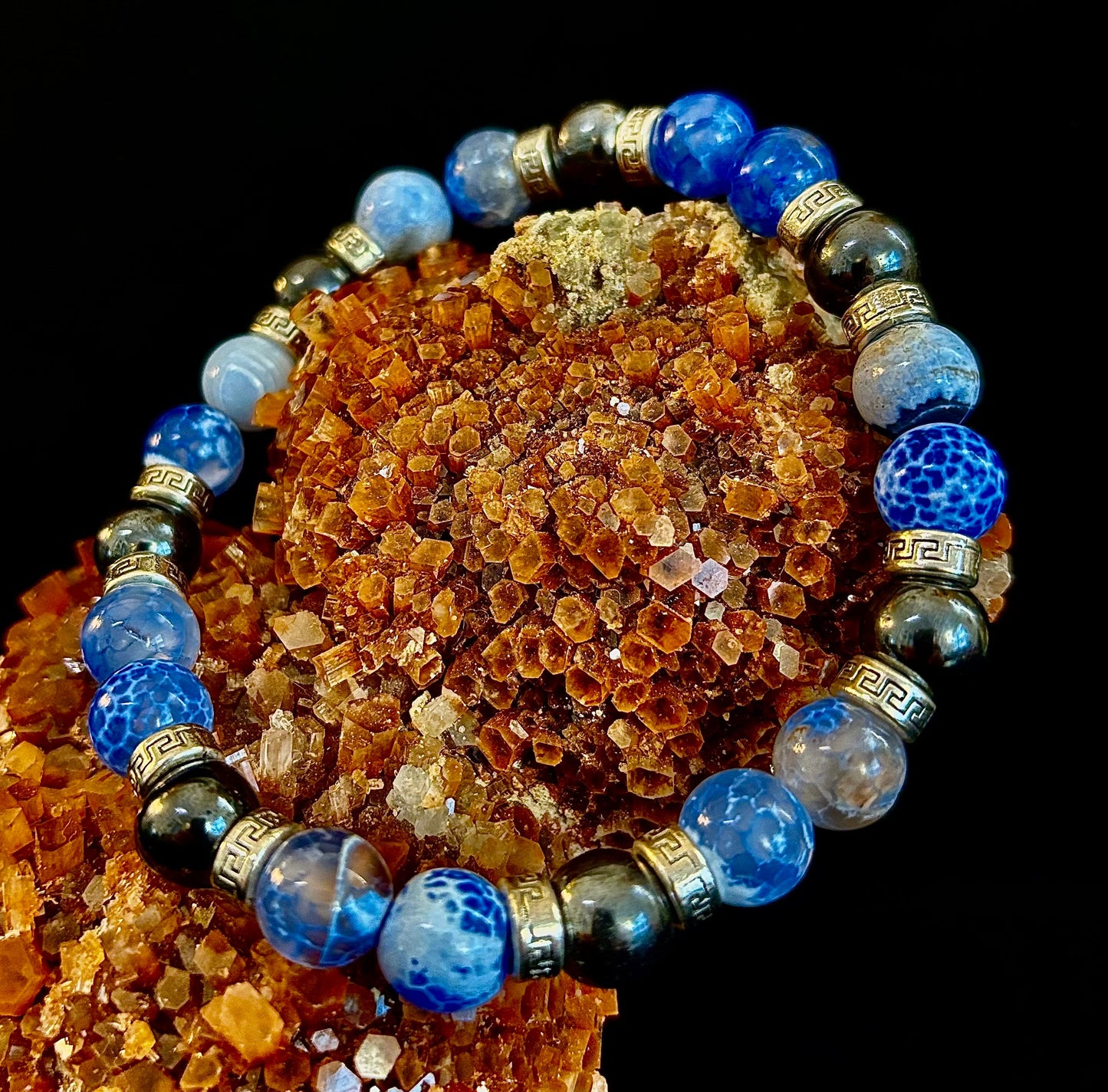 Speckled Blue and Gray Agate and Hematite (9"-9.5" XXL Wrist Size)